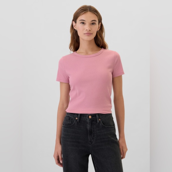 GAP Tops - 🆕 GAP Women’s Rib Ribbed Crew Neck Short Sleeve T-Shirt Pink Large 12-14